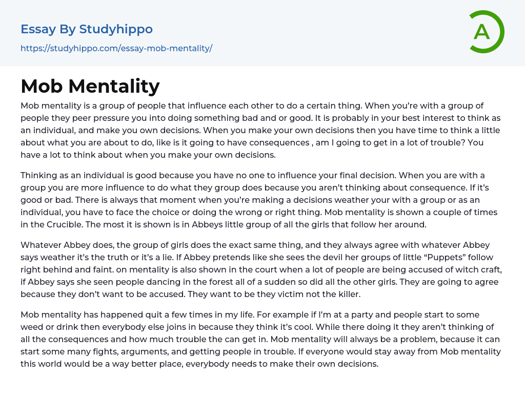 Mob Mentality Essay Example