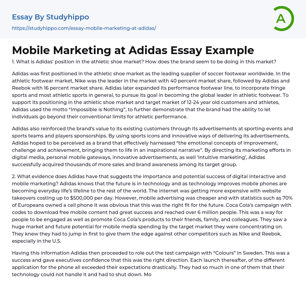 Mobile Marketing at Adidas Essay Example