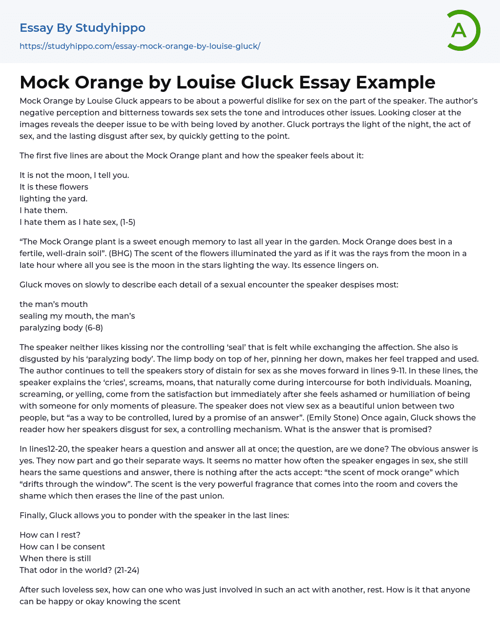 Mock Orange by Louise Gluck Essay Example