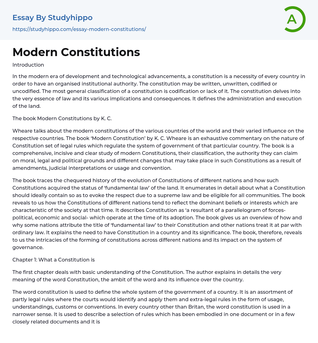Modern Constitutions Essay Example