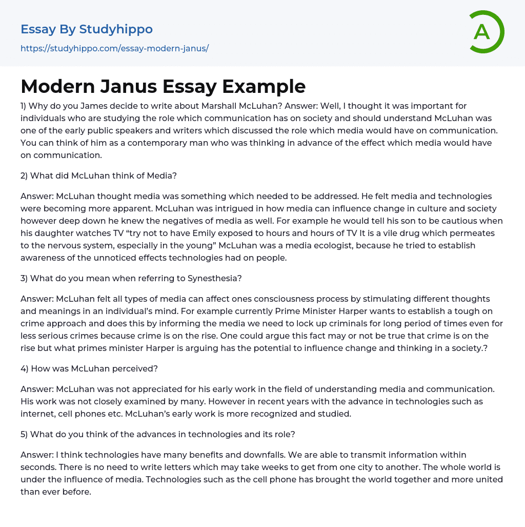 Modern Janus Essay Example