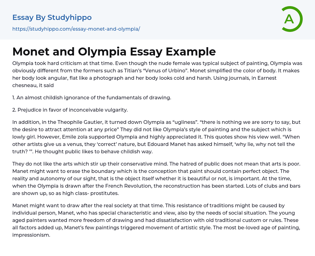 Monet and Olympia Essay Example