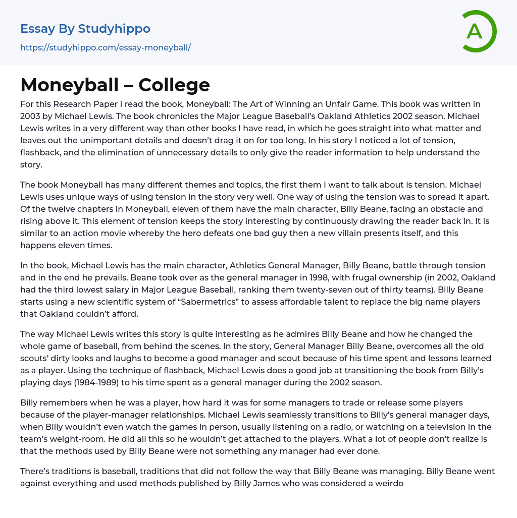 Moneyball – College Essay Example