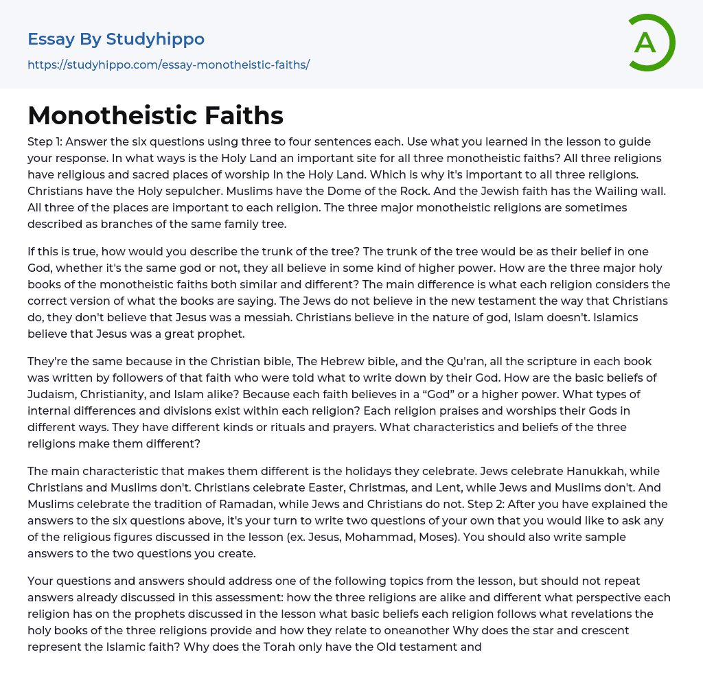 Monotheistic Faiths Essay Example