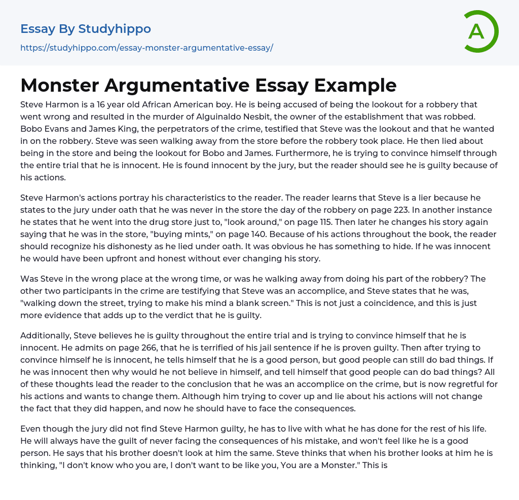 Monster Argumentative Essay Example