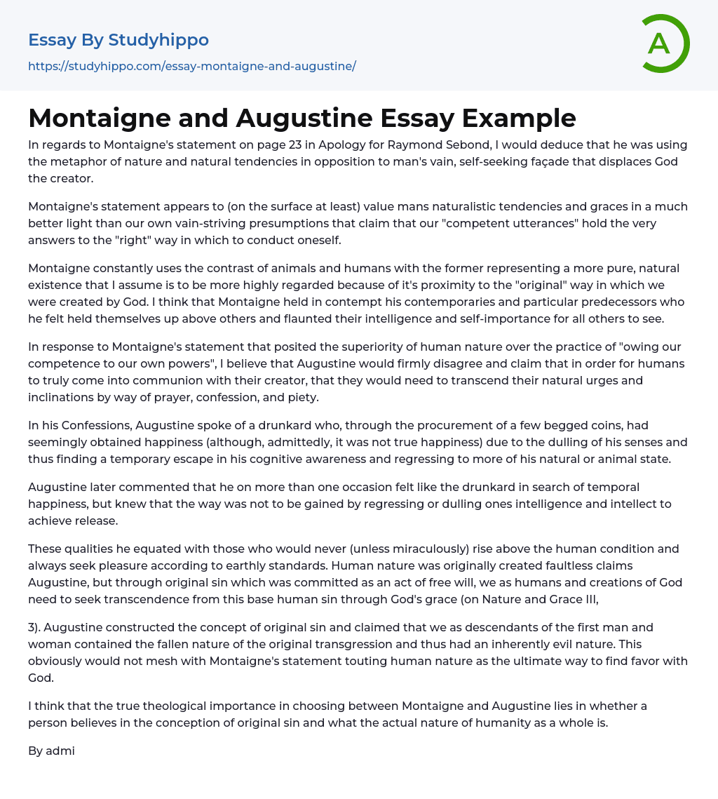 Montaigne and Augustine Essay Example