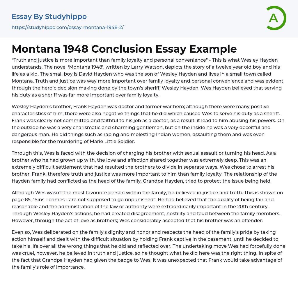 Montana 1948 Conclusion Essay Example
