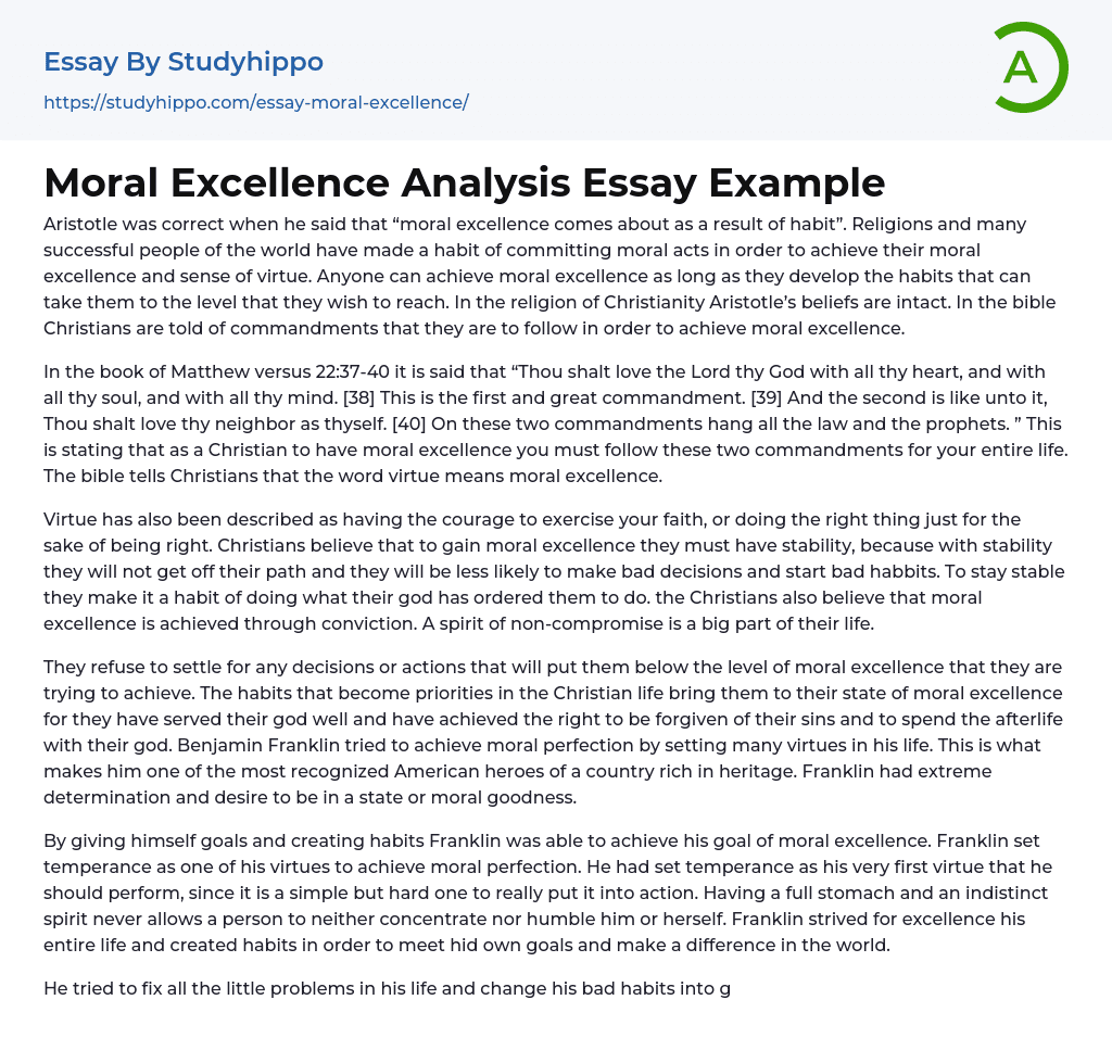 Moral Excellence Analysis Essay Example