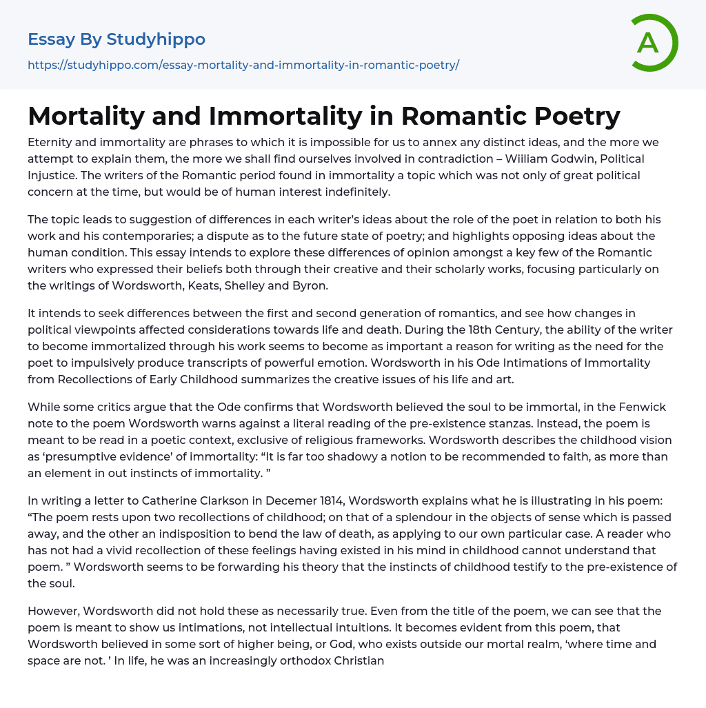 Mortality and Immortality in Romantic Poetry Essay Example