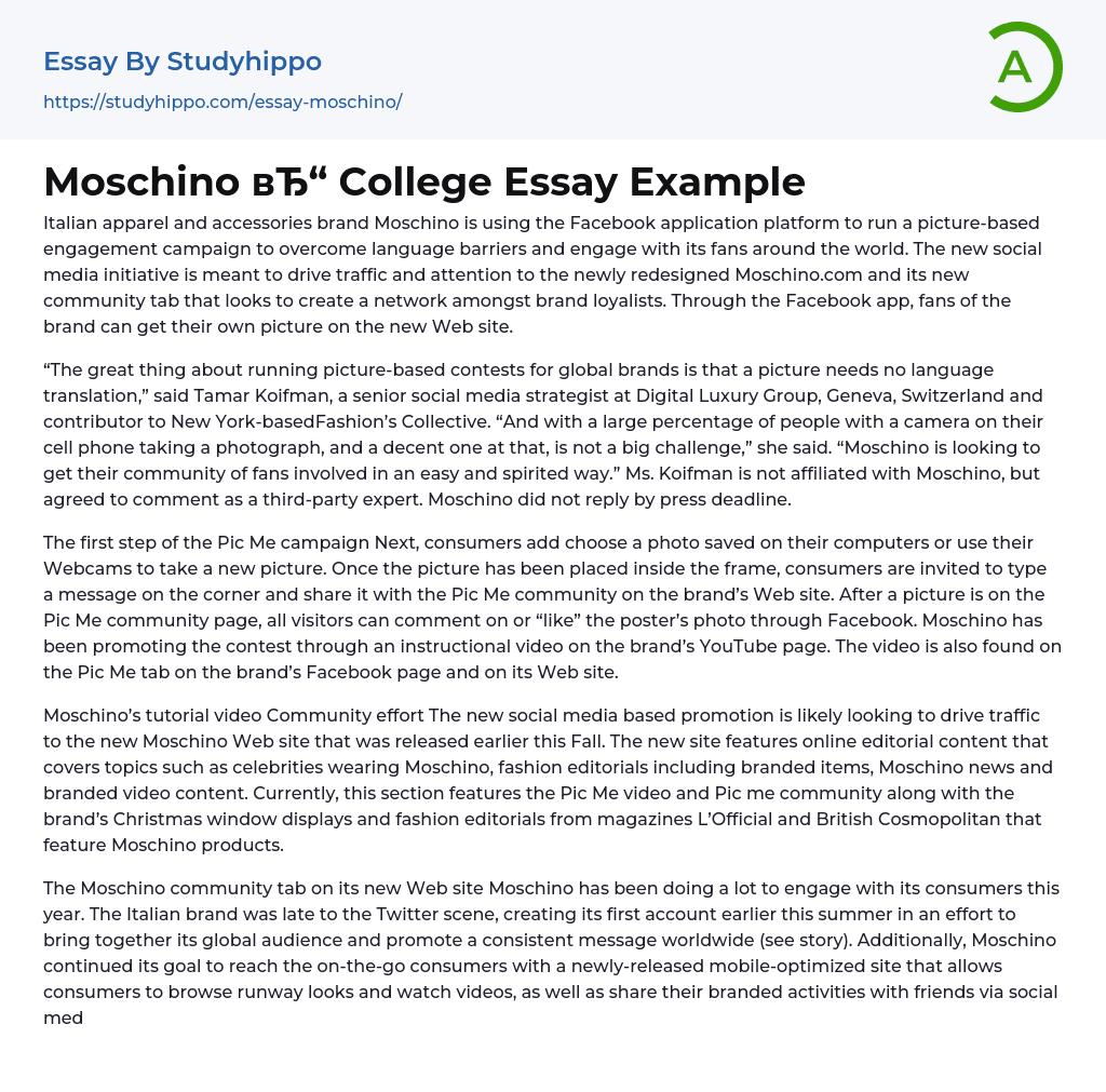 Moschino College Essay Example