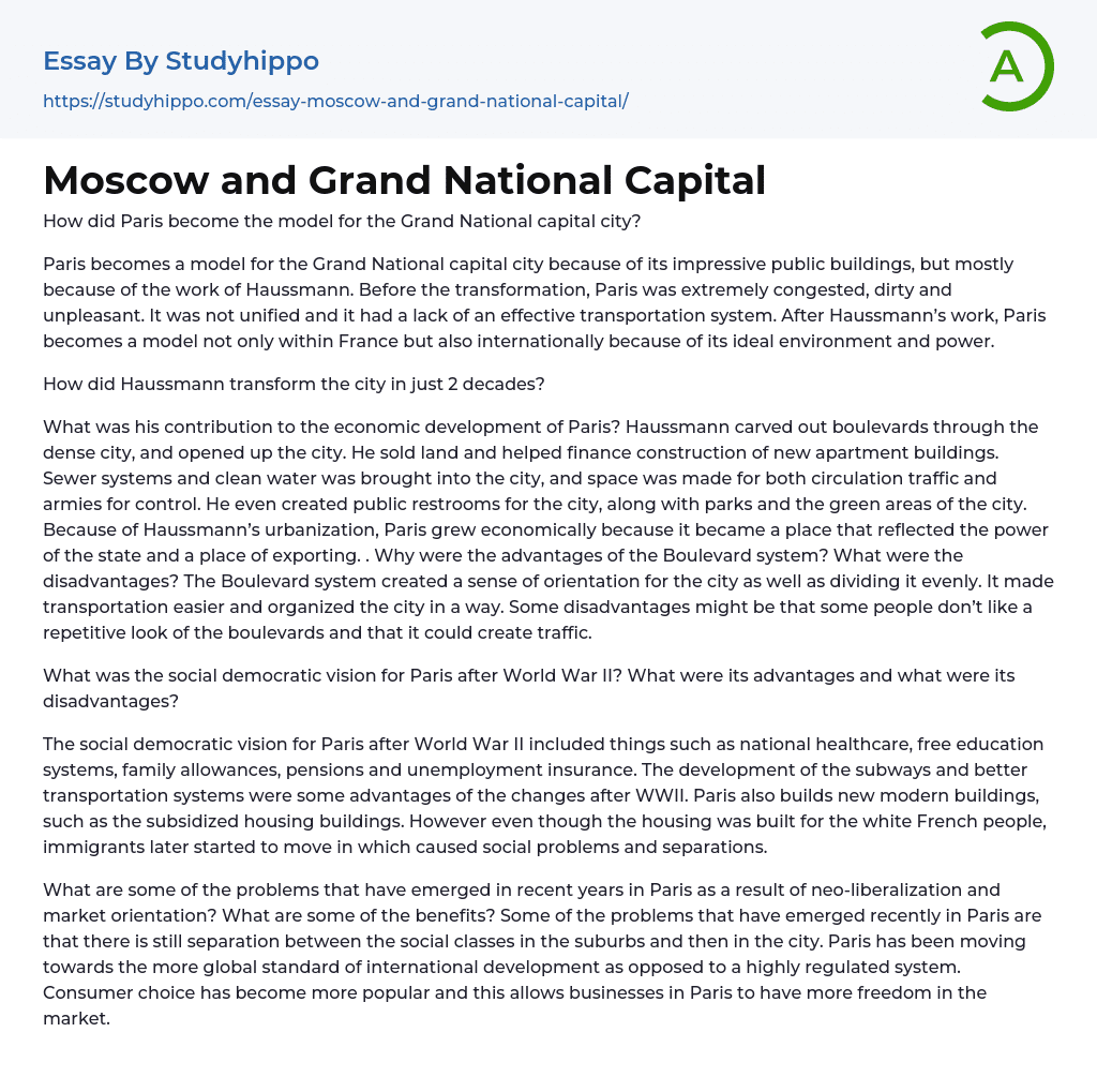 Moscow and Grand National Capital Essay Example