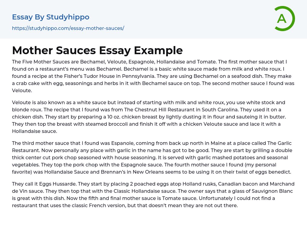Mother Sauces Essay Example