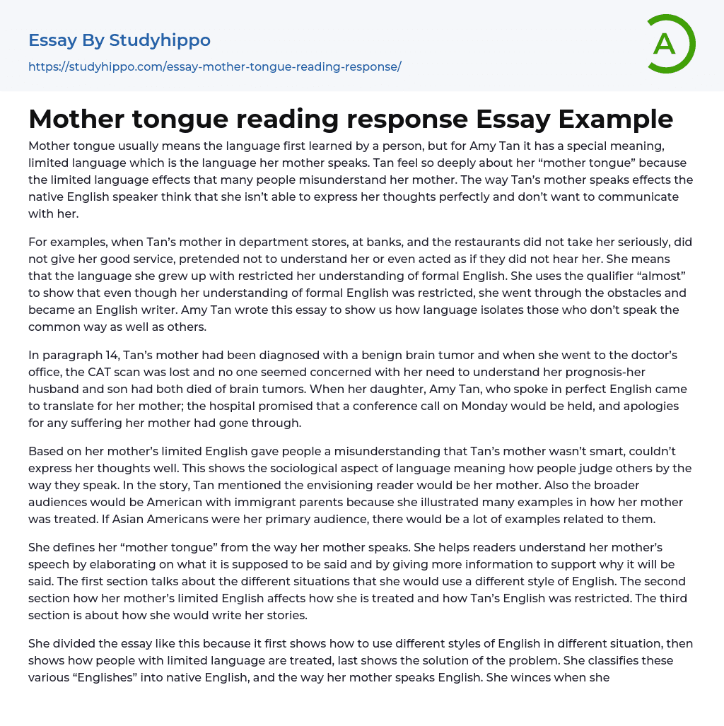write a short essay about your mother tongue