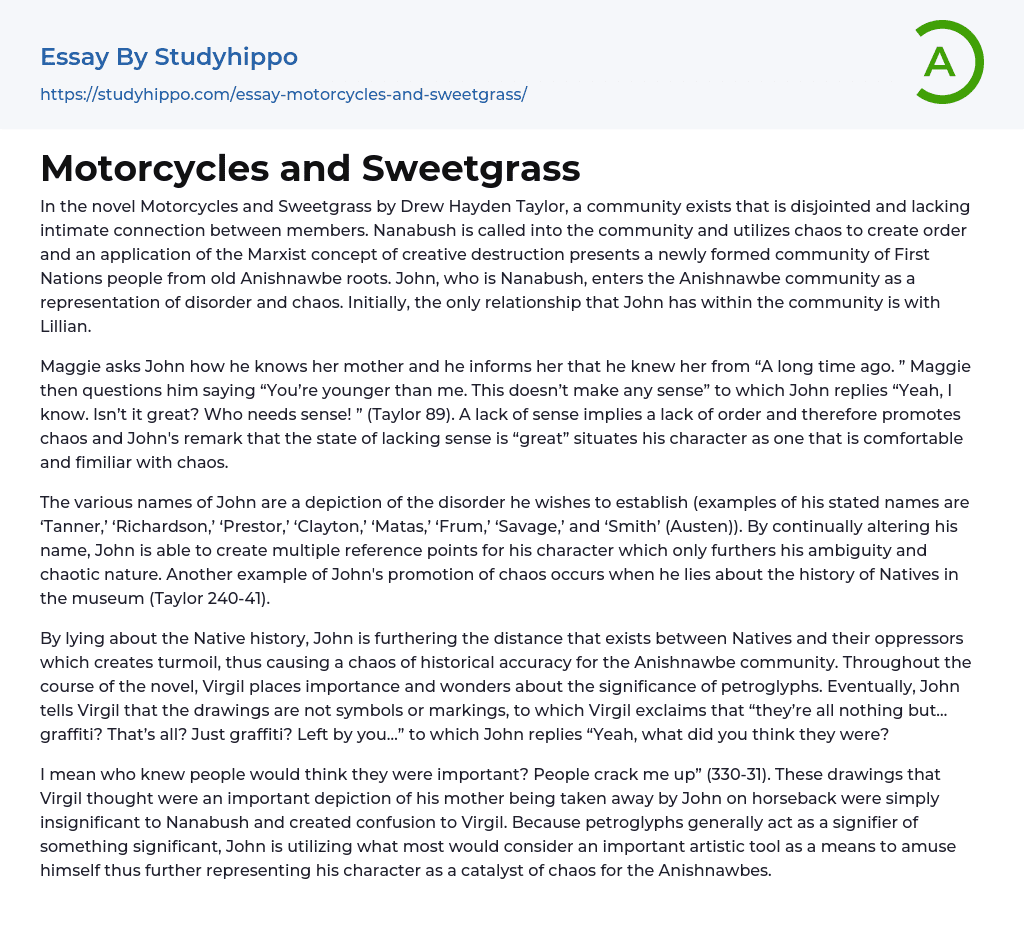 Motorcycles and Sweetgrass Essay Example