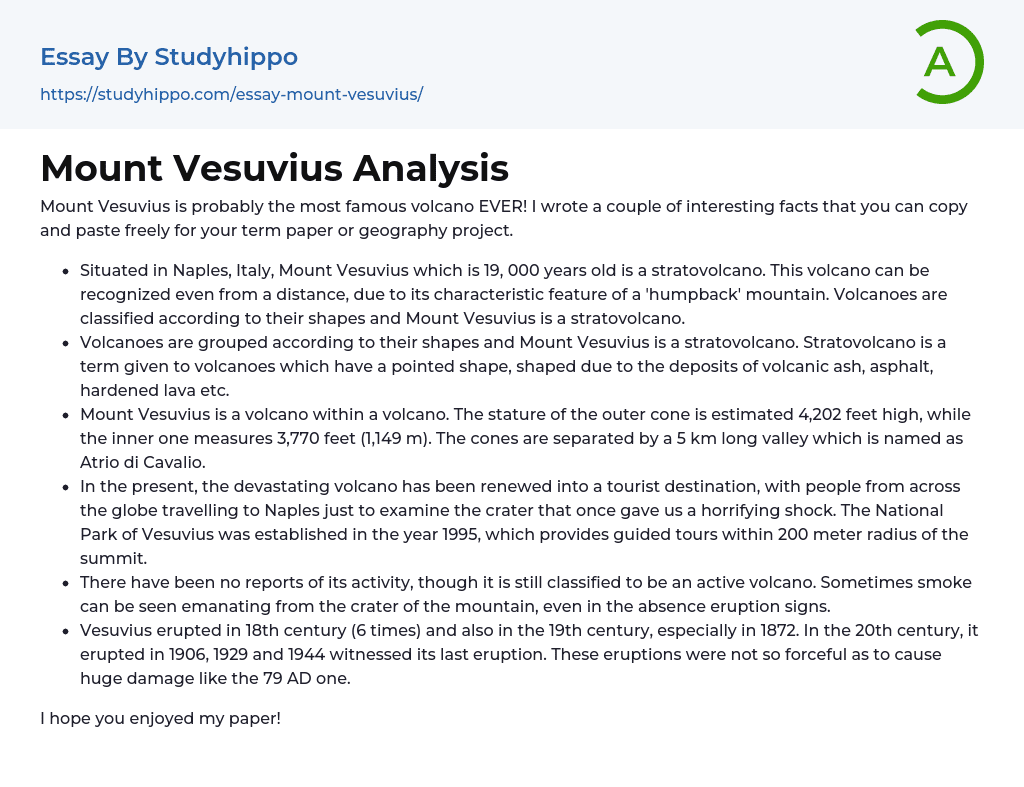 Mount Vesuvius Analysis Essay Example