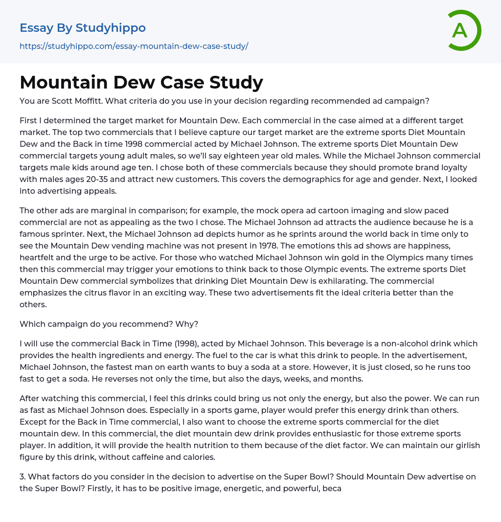 Mountain Dew Case Study Essay Example