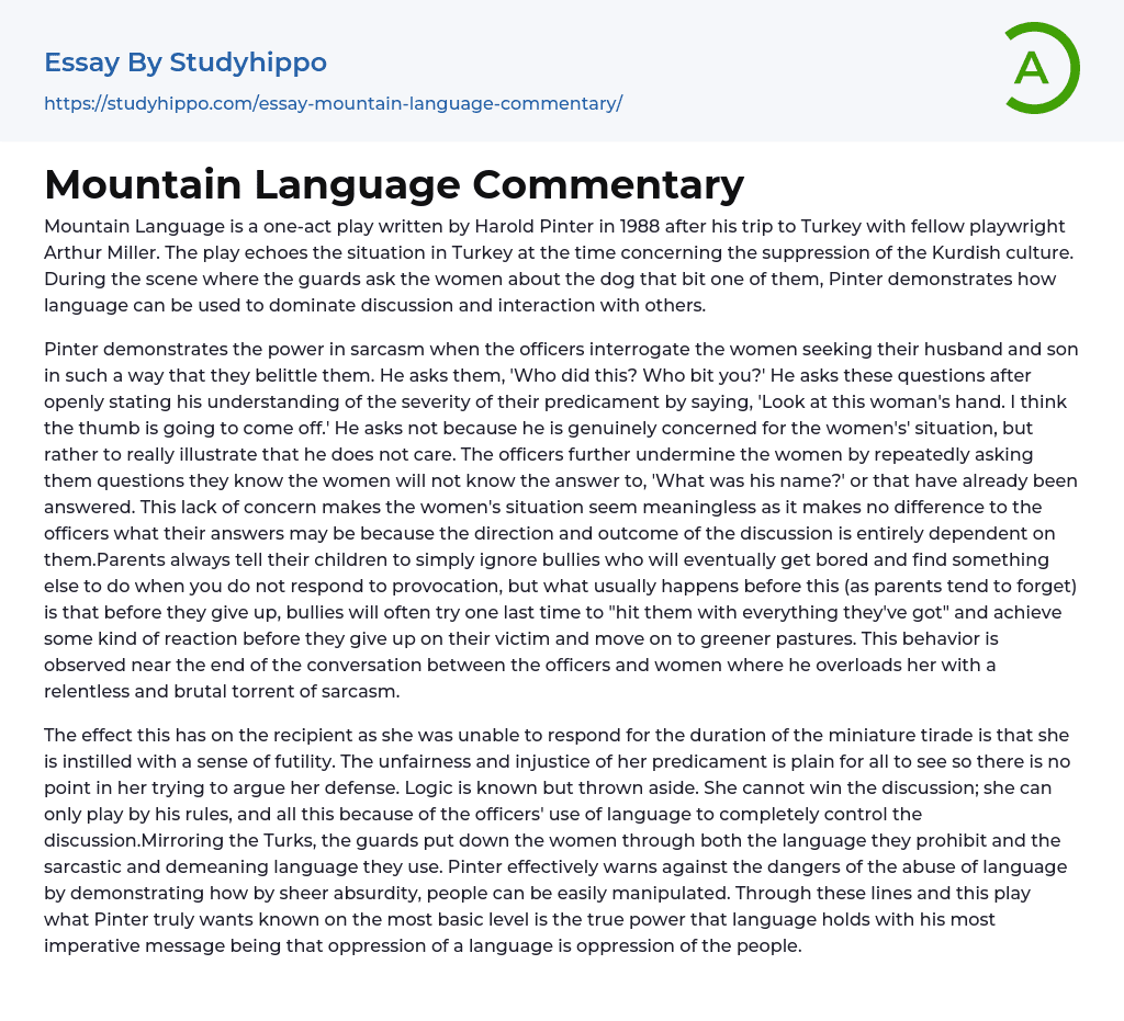 Mountain Language Commentary Essay Example