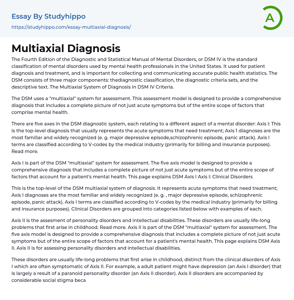 Multiaxial Diagnosis Essay Example