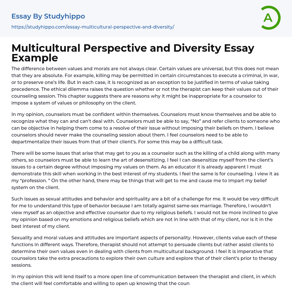 Multicultural Perspective and Diversity Essay Example