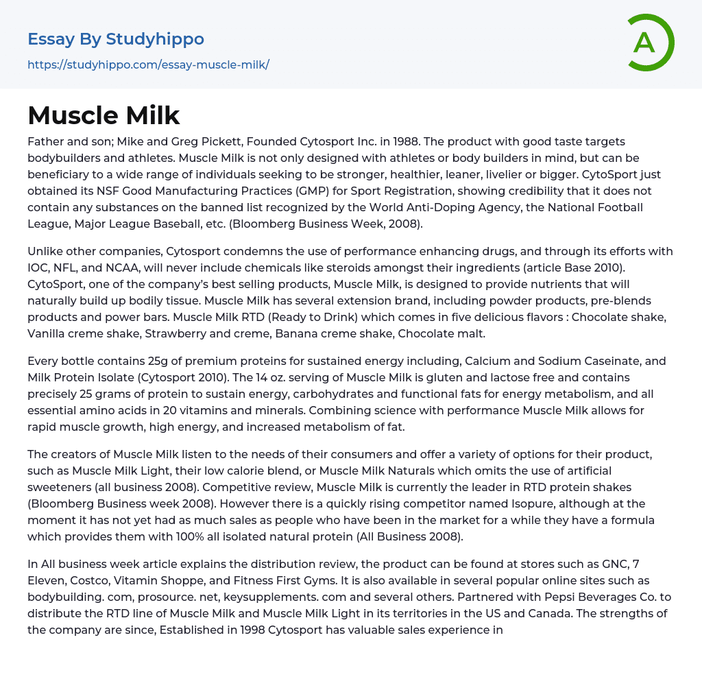 Muscle Milk Essay Example