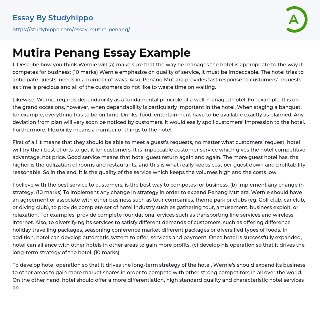 Mutira Penang Essay Example