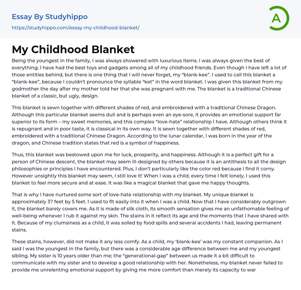 My Childhood Blanket Essay Example