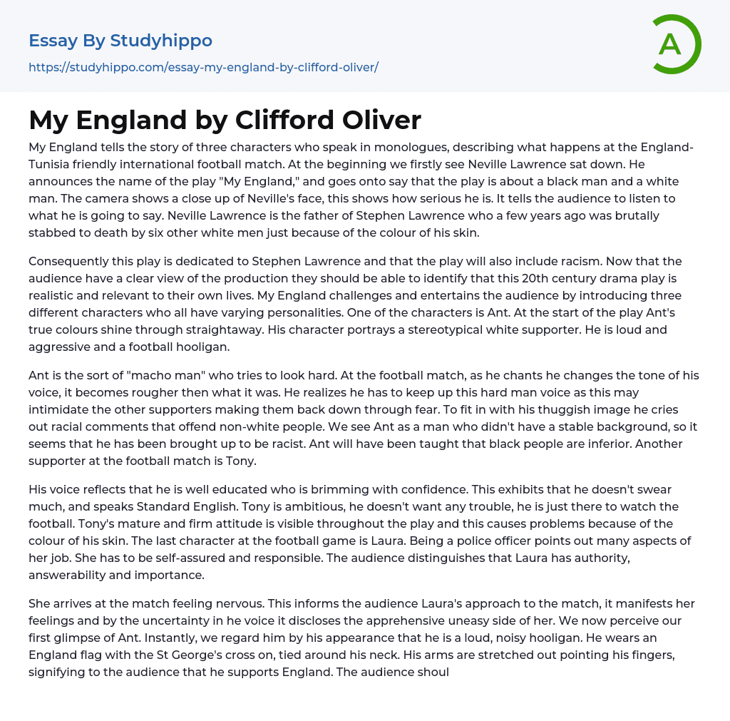 My England by Clifford Oliver Essay Example