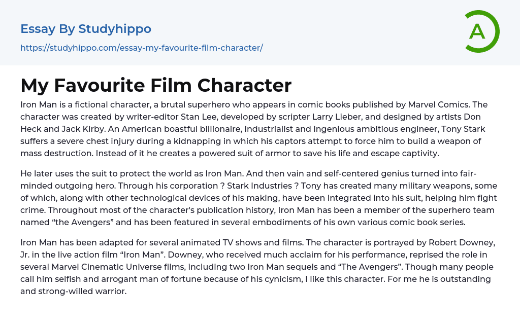 My Favourite Film Character Essay Example StudyHippo