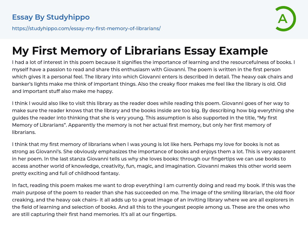 My First Memory of Librarians Essay Example