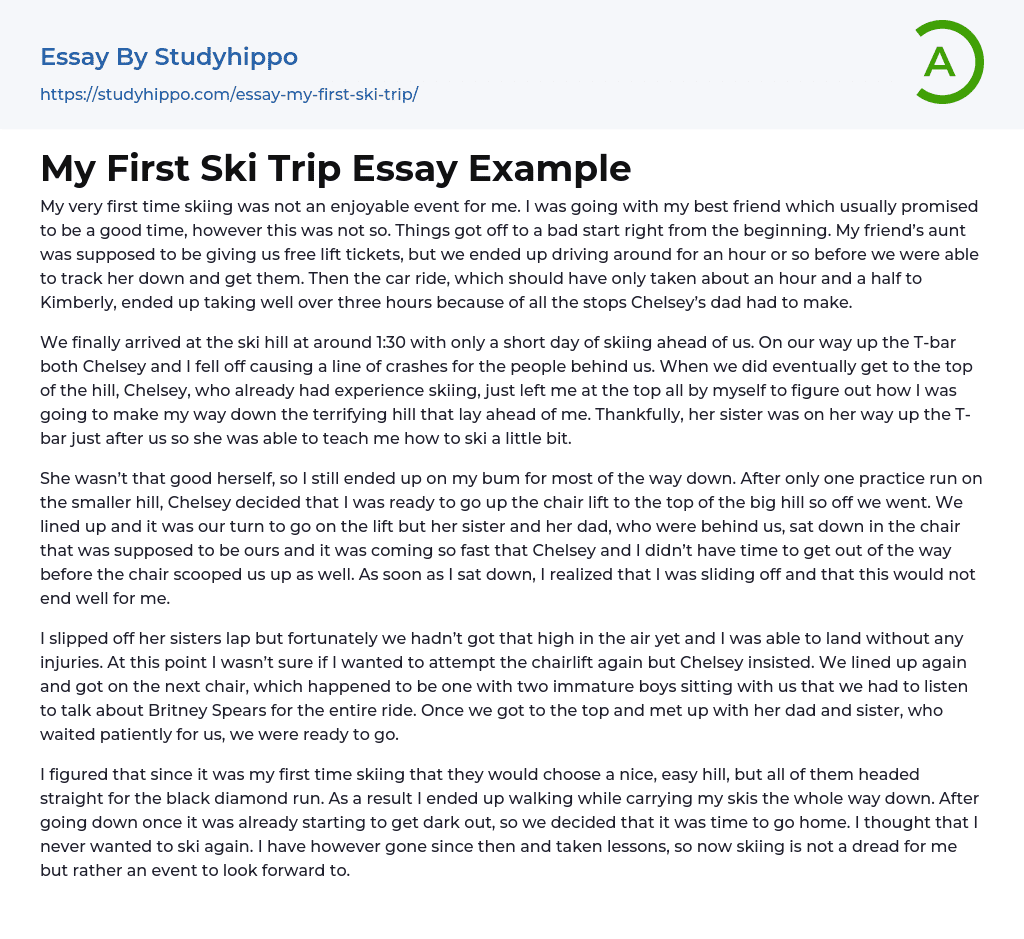 My First Ski Trip Essay Example