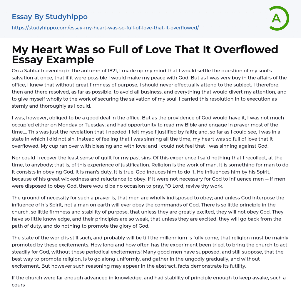 My Heart Was so Full of Love That It Overflowed Essay Example