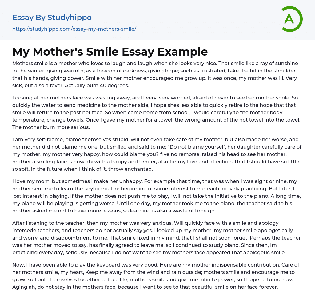 My Mother’s Smile Essay Example
