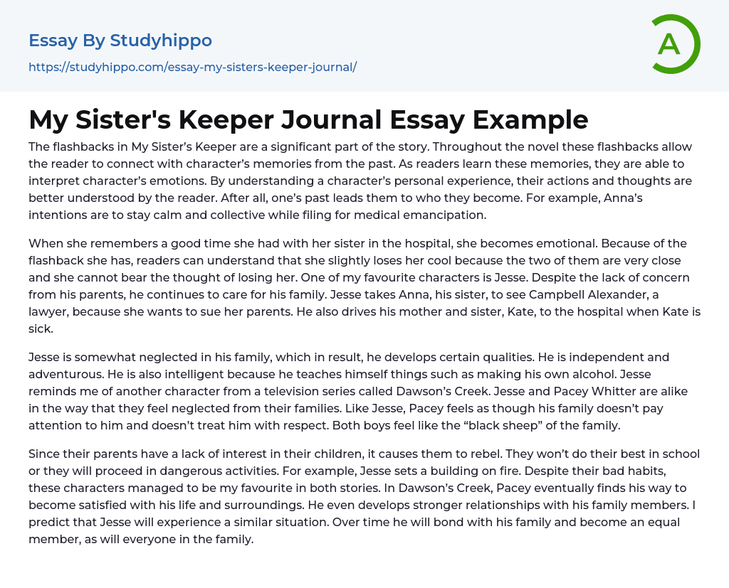 My Sister’s Keeper Journal Essay Example