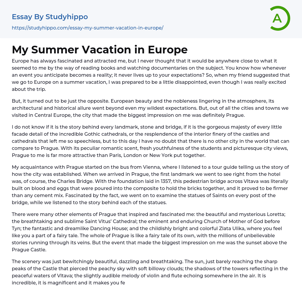 My Summer Vacation in Europe Essay Example