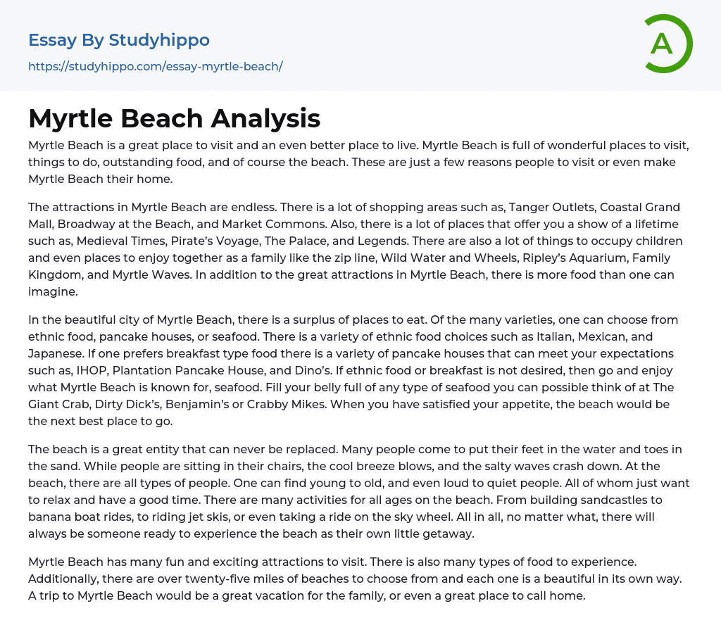 Myrtle Beach Analysis Essay Example