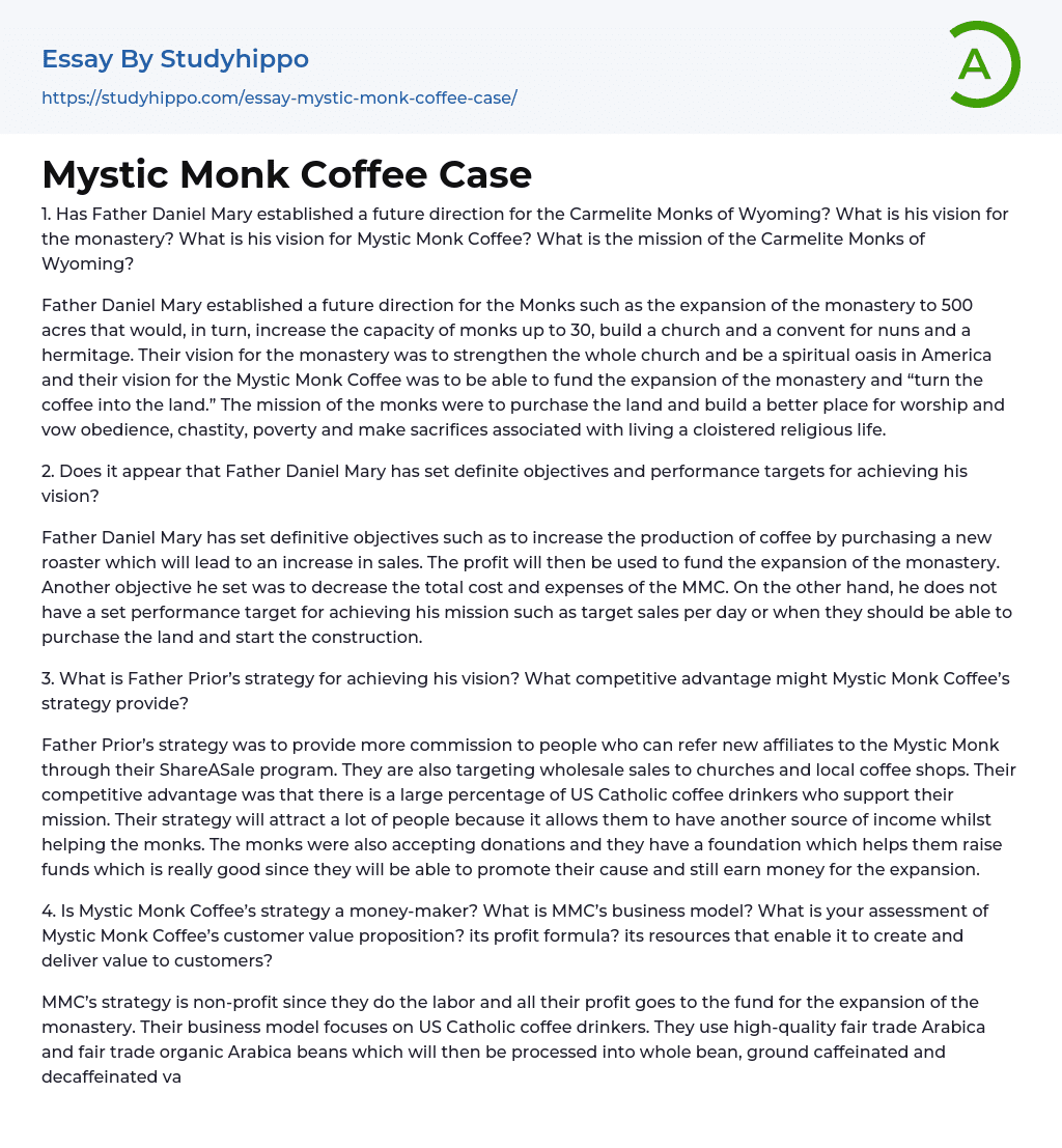 Mystic Monk Coffee Case Essay Example