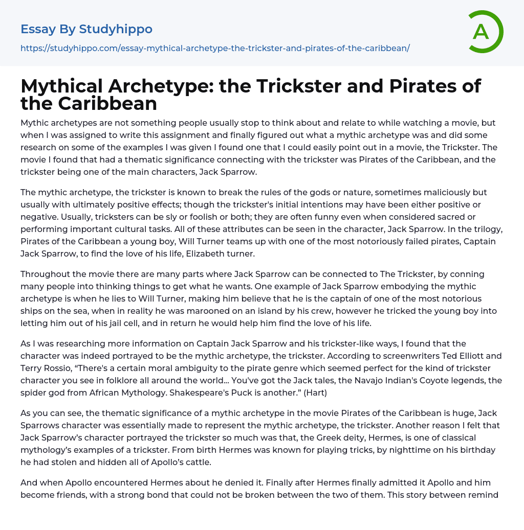 Mythical Archetype: the Trickster and Pirates of the Caribbean Essay Example