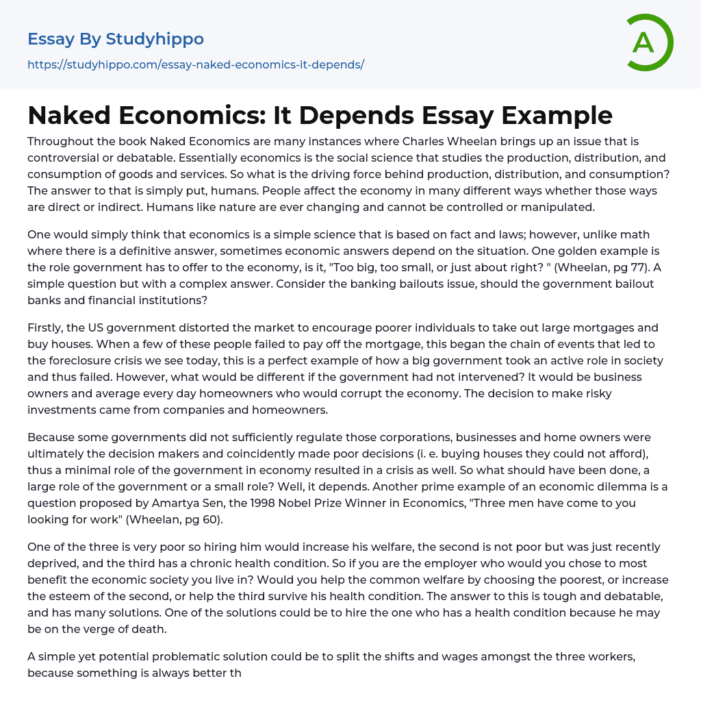 Naked Economics: It Depends Essay Example