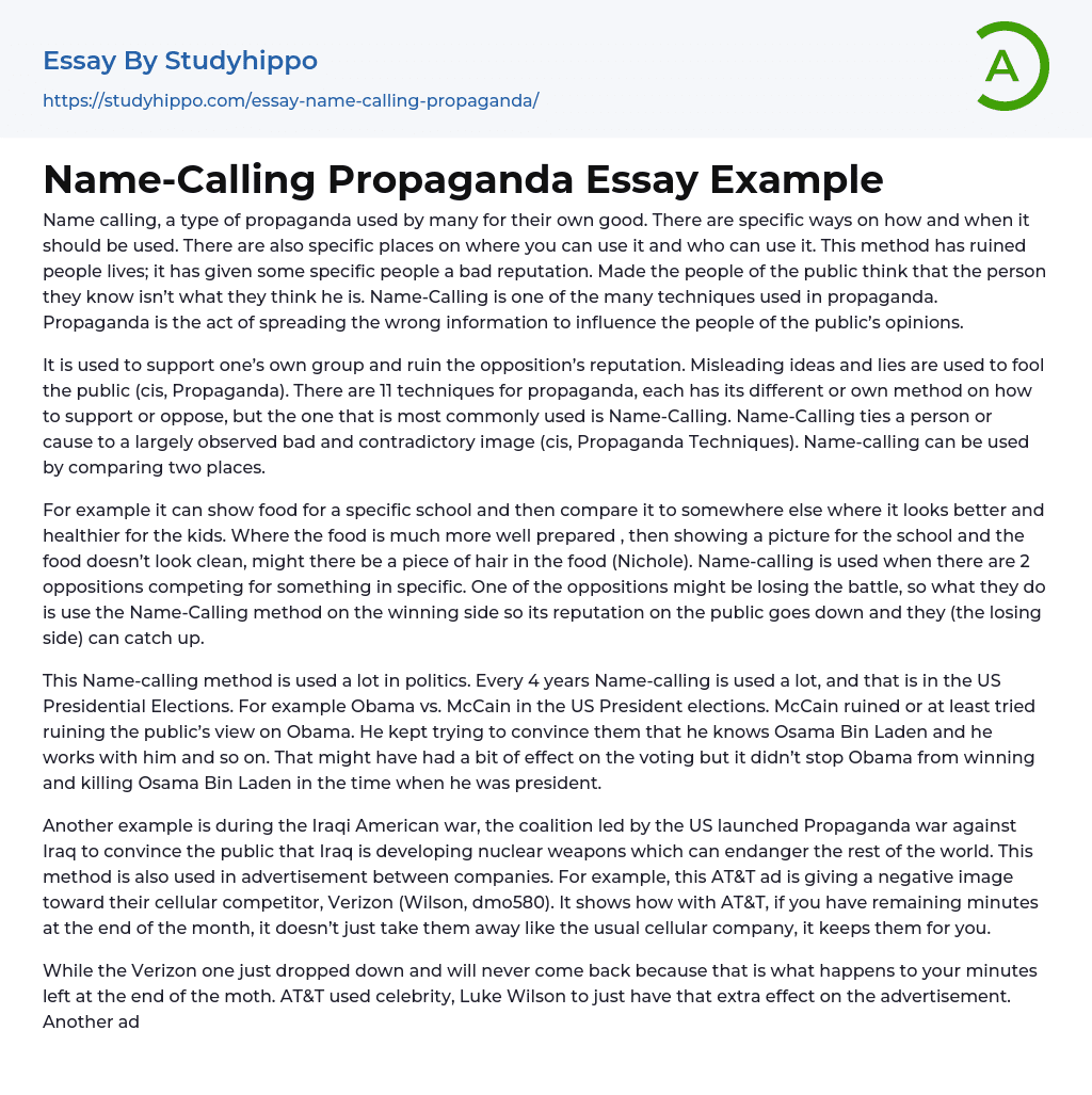Name-Calling Propaganda Essay Example