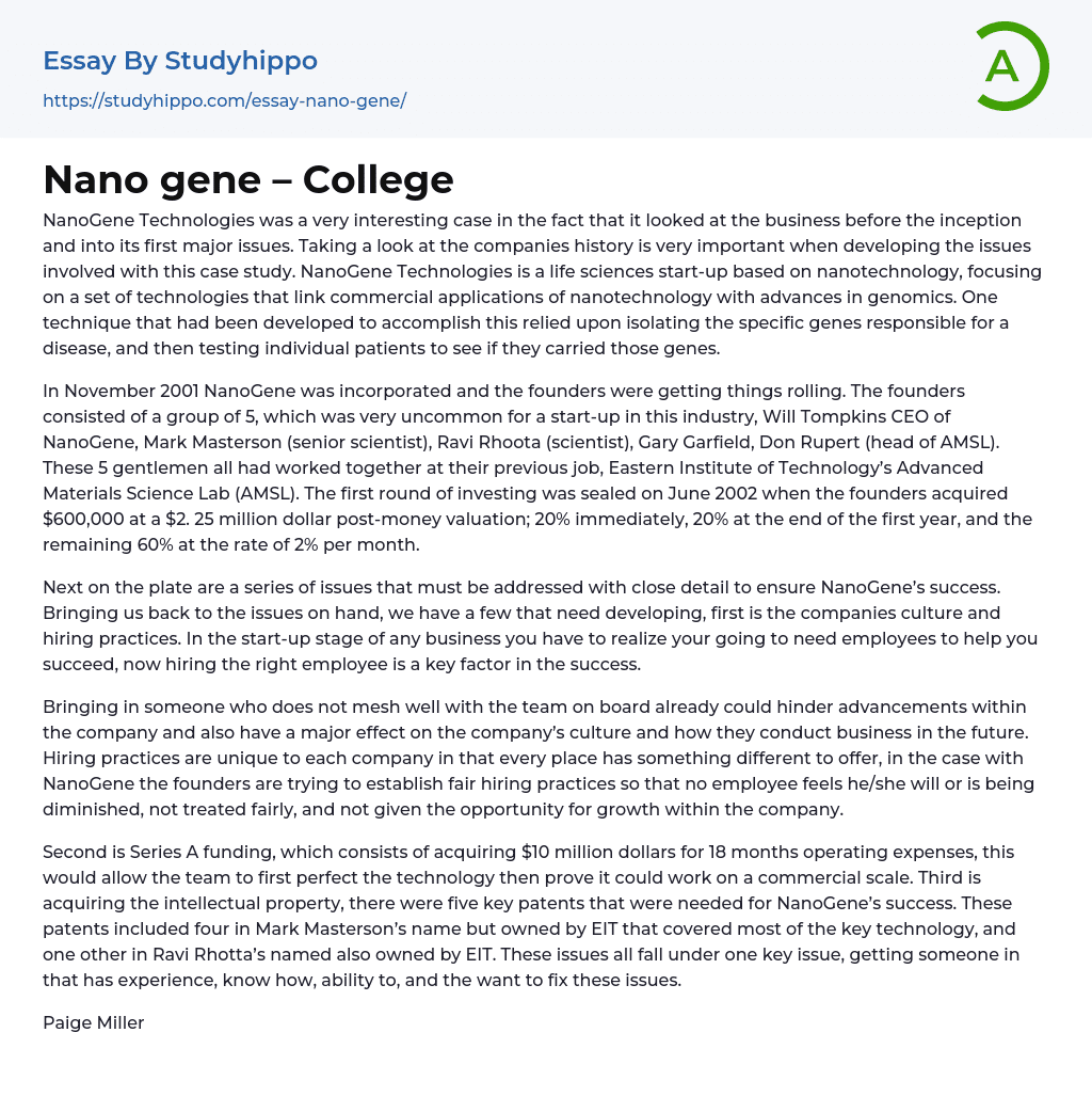 Nano gene – College Essay Example