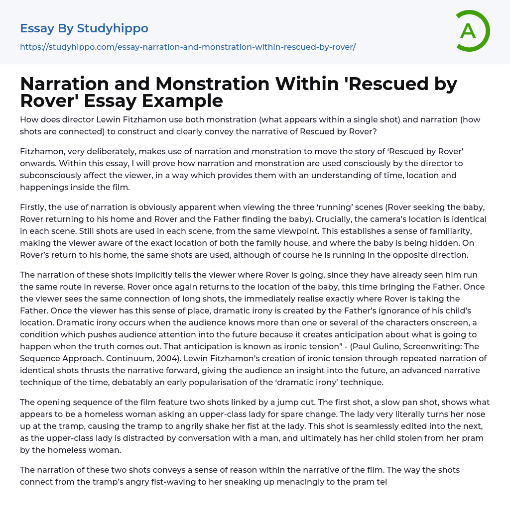 Narration and Monstration Within ‘Rescued by Rover’ Essay Example