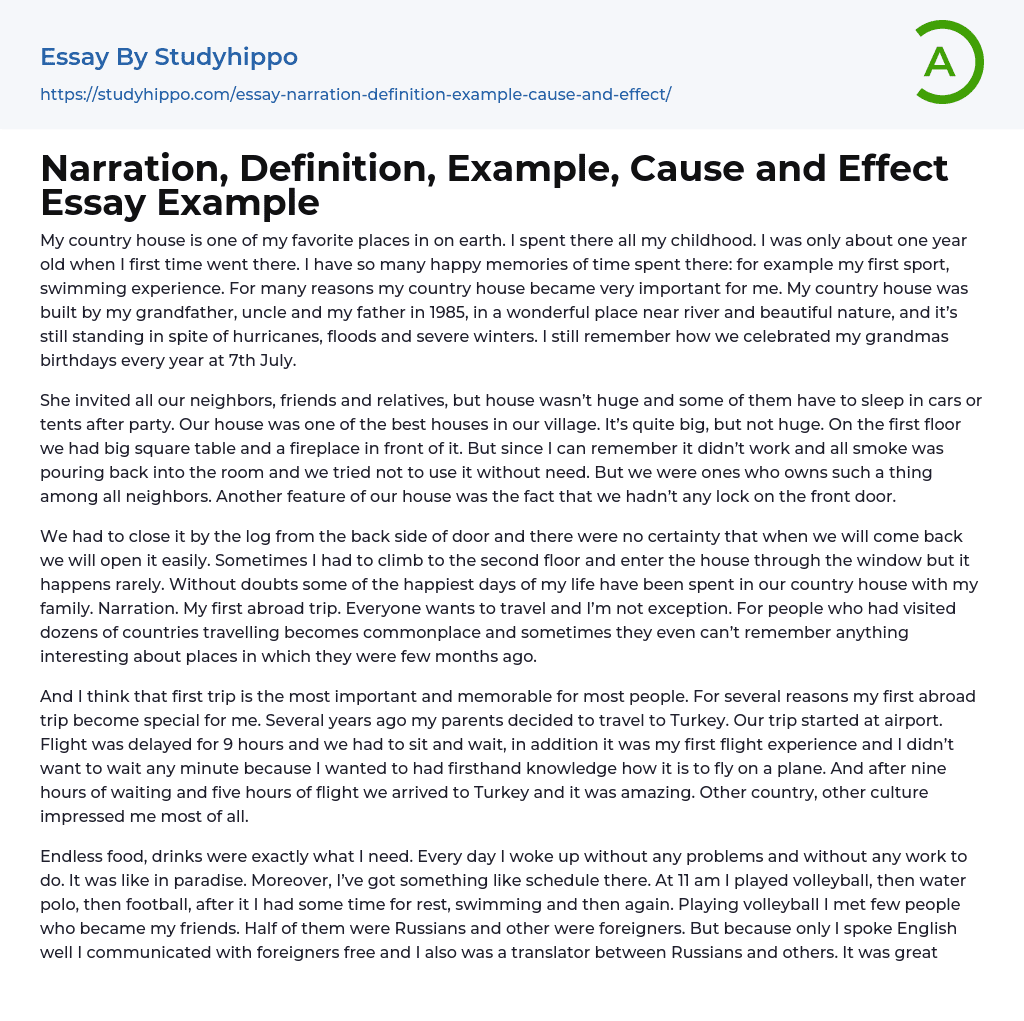 Narration, Definition, Example, Cause and Effect Essay Example