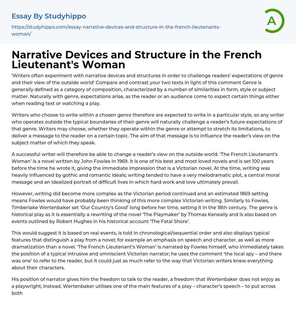 Narrative Devices and Structure in the French Lieutenant’s Woman Essay Example