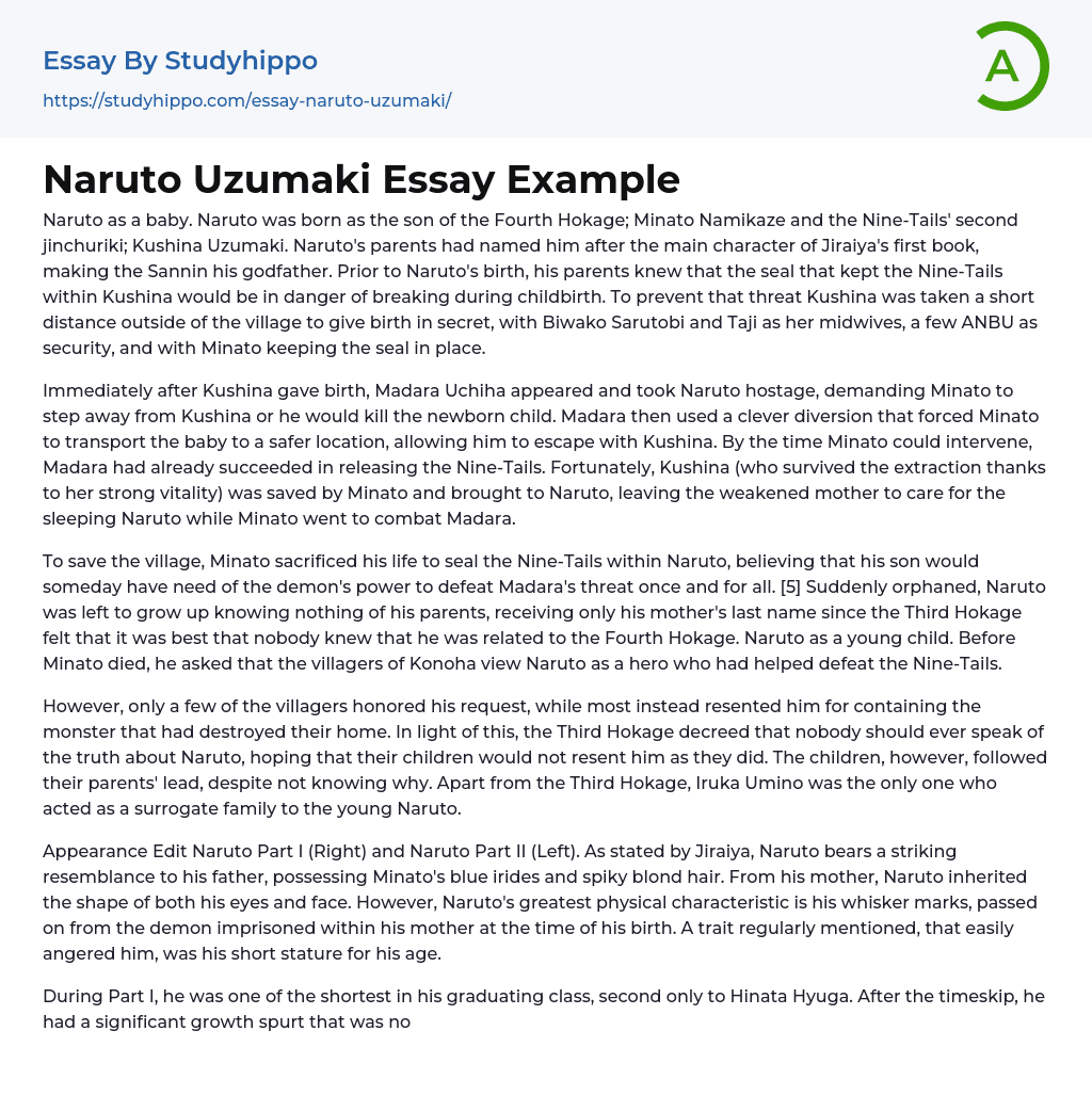 Naruto Uzumaki Essay Example
