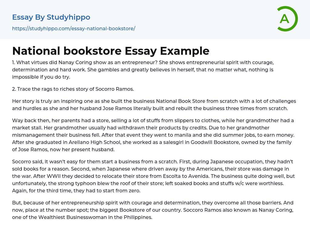 National bookstore Essay Example