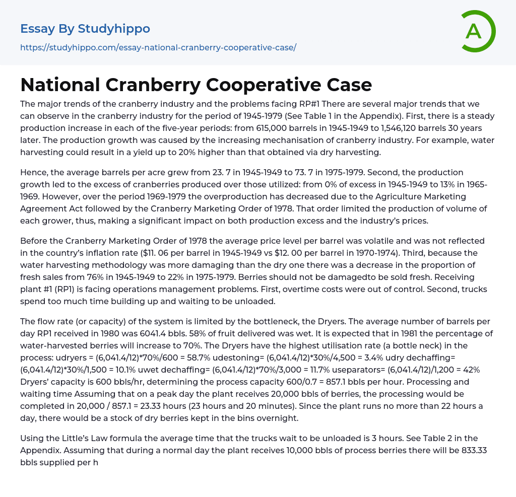 National Cranberry Cooperative Case Essay Example