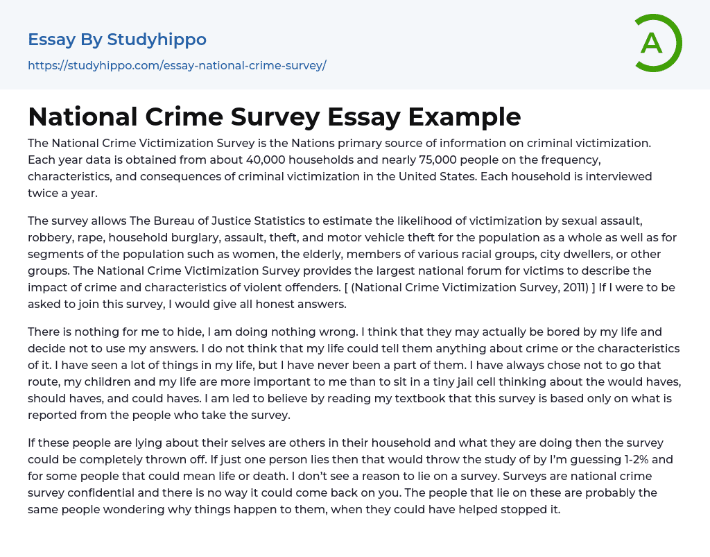 National Crime Survey Essay Example