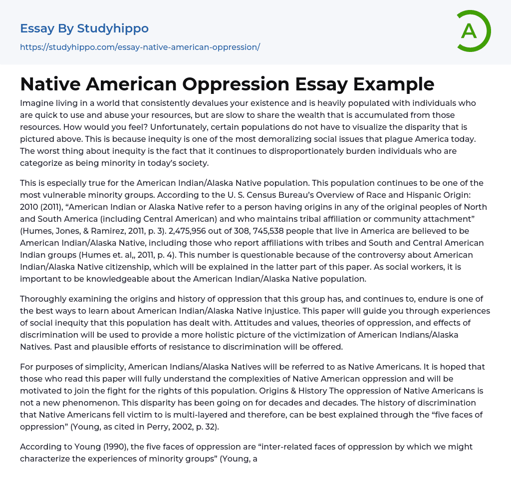 Native American Oppression Essay Example