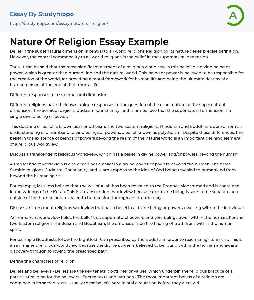 Nature Of Religion Essay Example