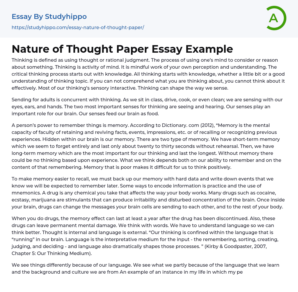 Nature of Thought Paper Essay Example
